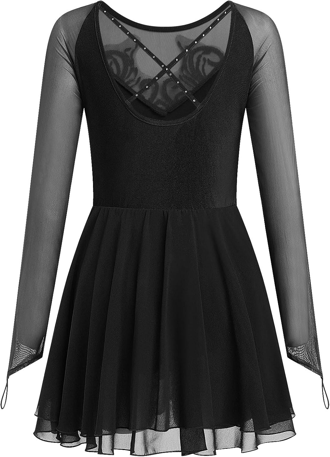 ODASDO Vestido de patinaje artístico para mujer, malla de manga lar...