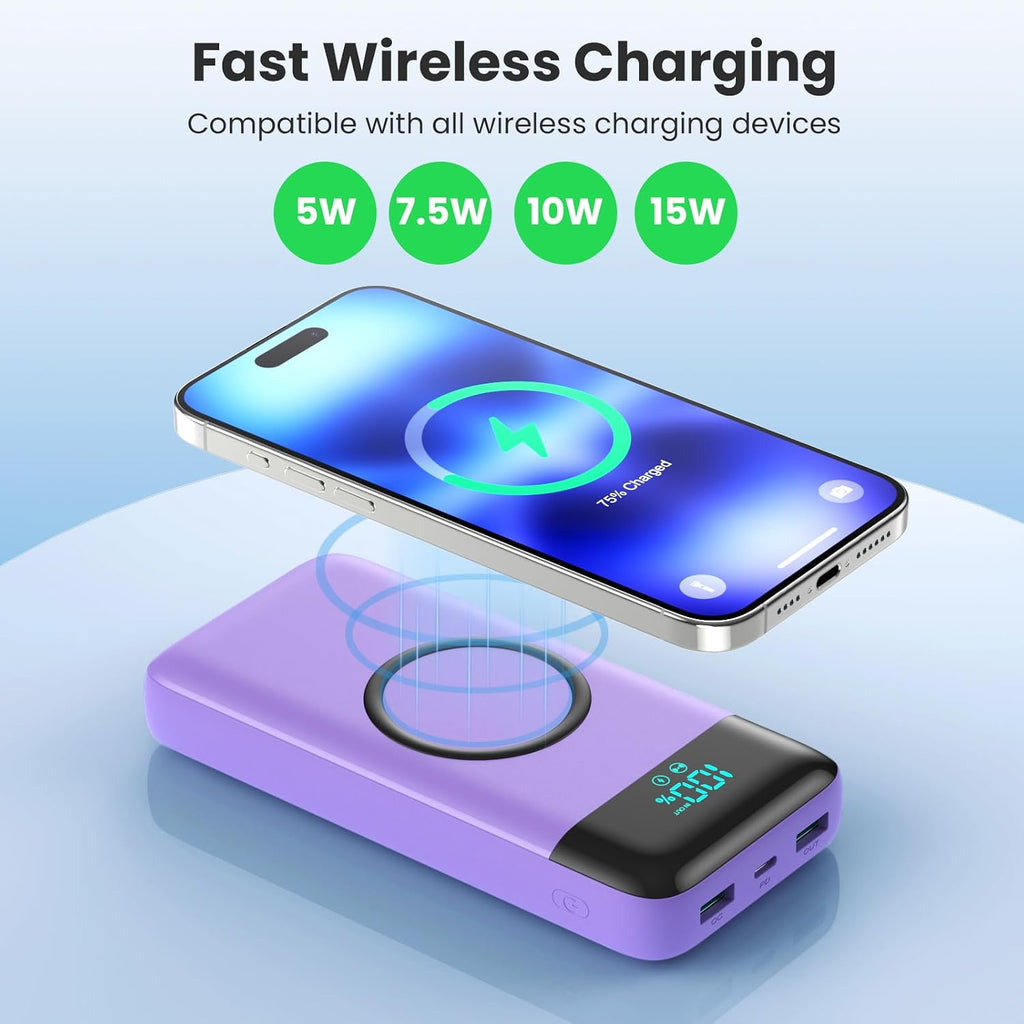 Cargador Portátil Inalámbrico 40800mAh con 3 Cables Integrados, Ban...