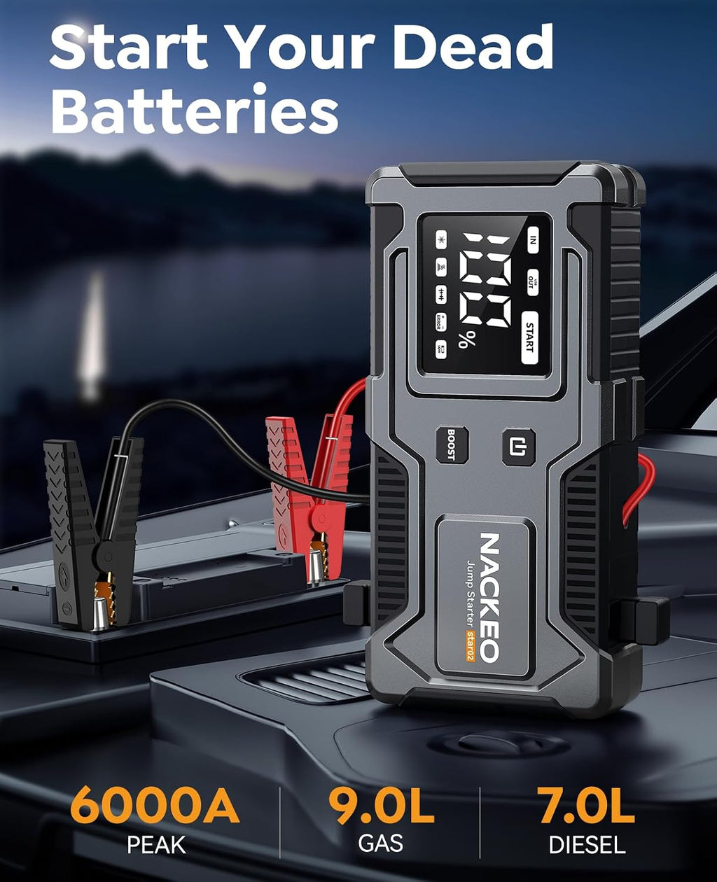 NACKEO Arrancador de Batería de Auto 6000A, Arrancador de Batería d...