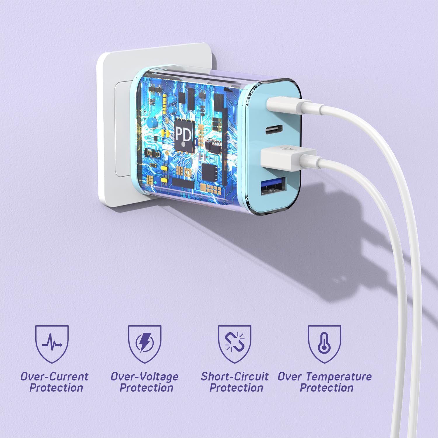 Cargador USB C de 40 W, [Paquete de 2] Cargador de tipo C de 4 puer...