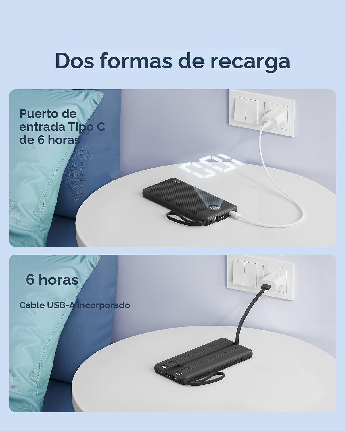 VRURC Cargador portátil, batería de viaje compacta con 4 cables int...