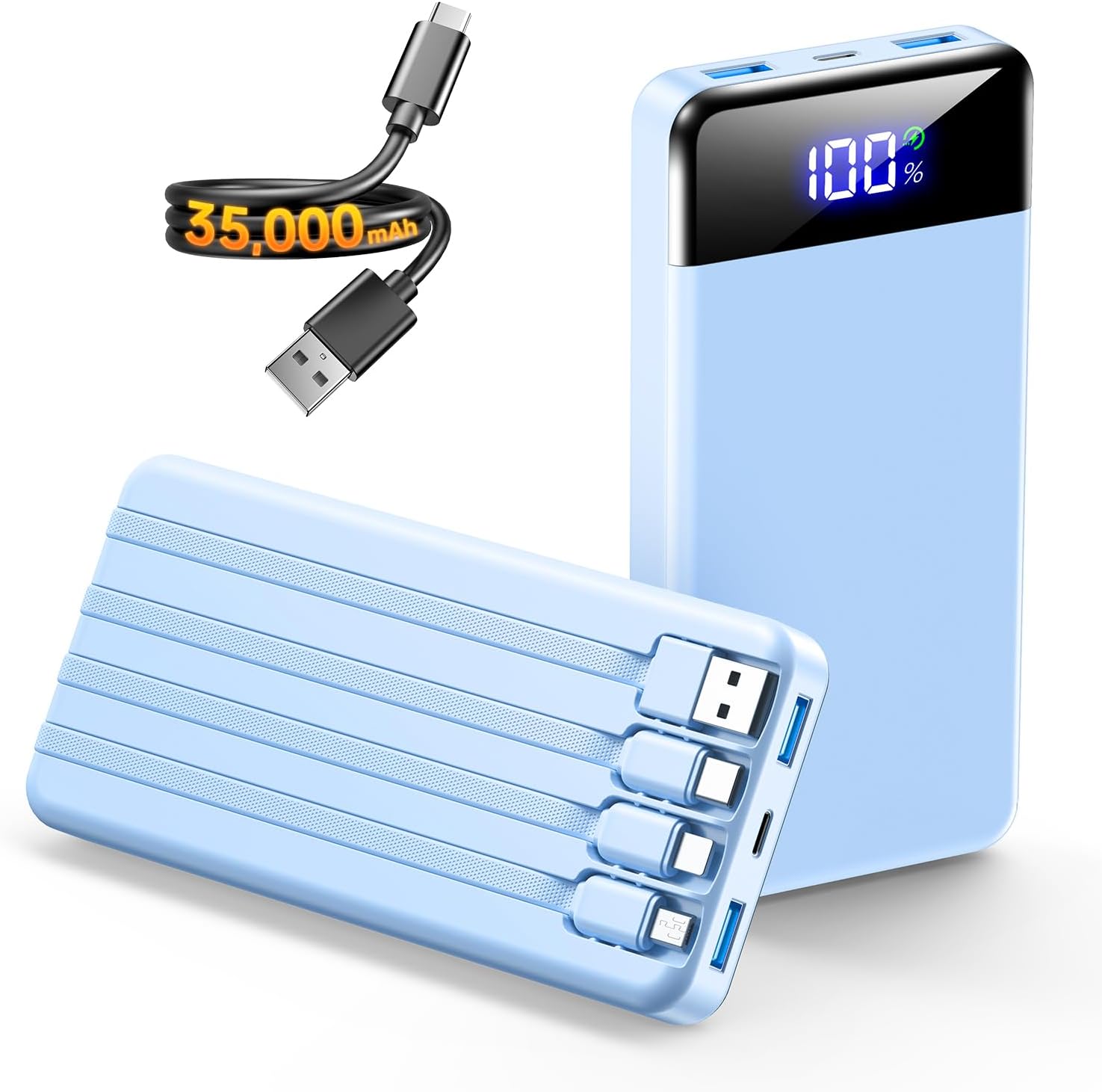 Cargador portátil de 35000 mAh - Powerbank con 4 cables integrados,...