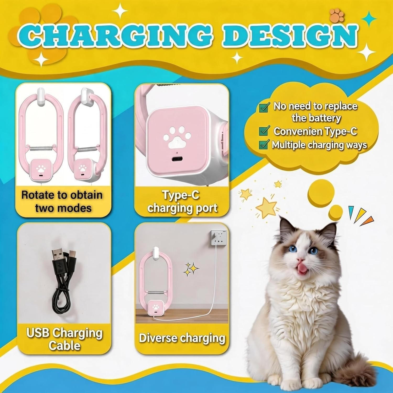 HAPPYCODE Teaser eléctrico recargable para gatos, juego de clip de...