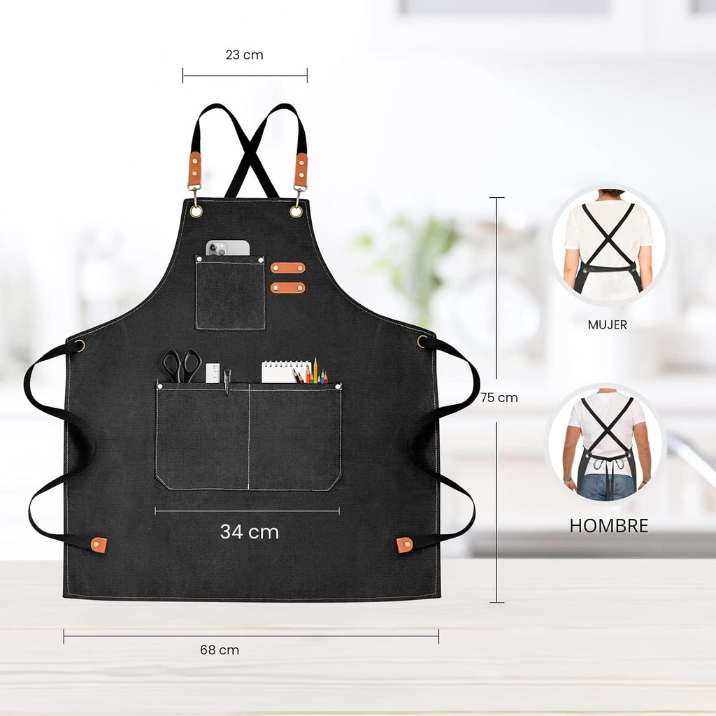 OUNLEN Delantal de Chef para Hombres y Mujeres de Lona con 3 Bolsil...