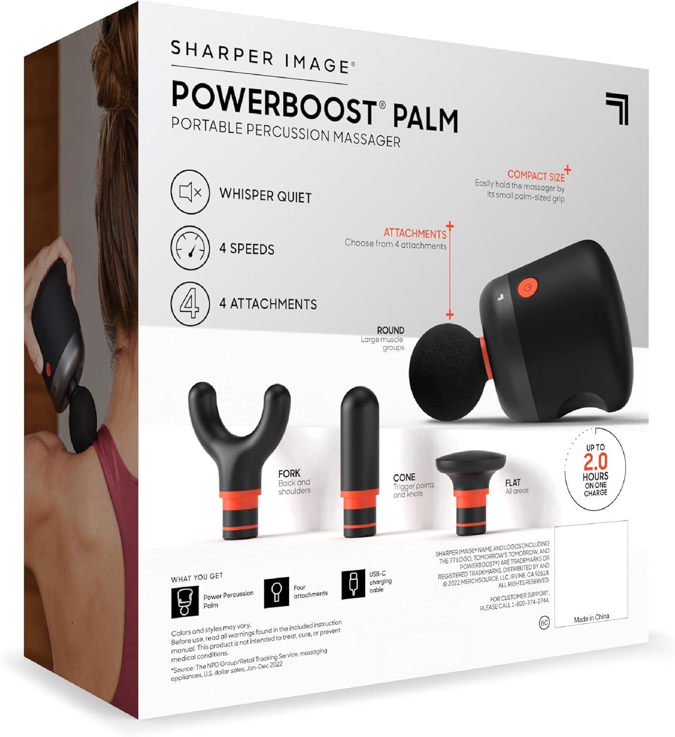 Sharper Image Mini Pistola de Masaje, Powerboost Palm Masajeador de...
