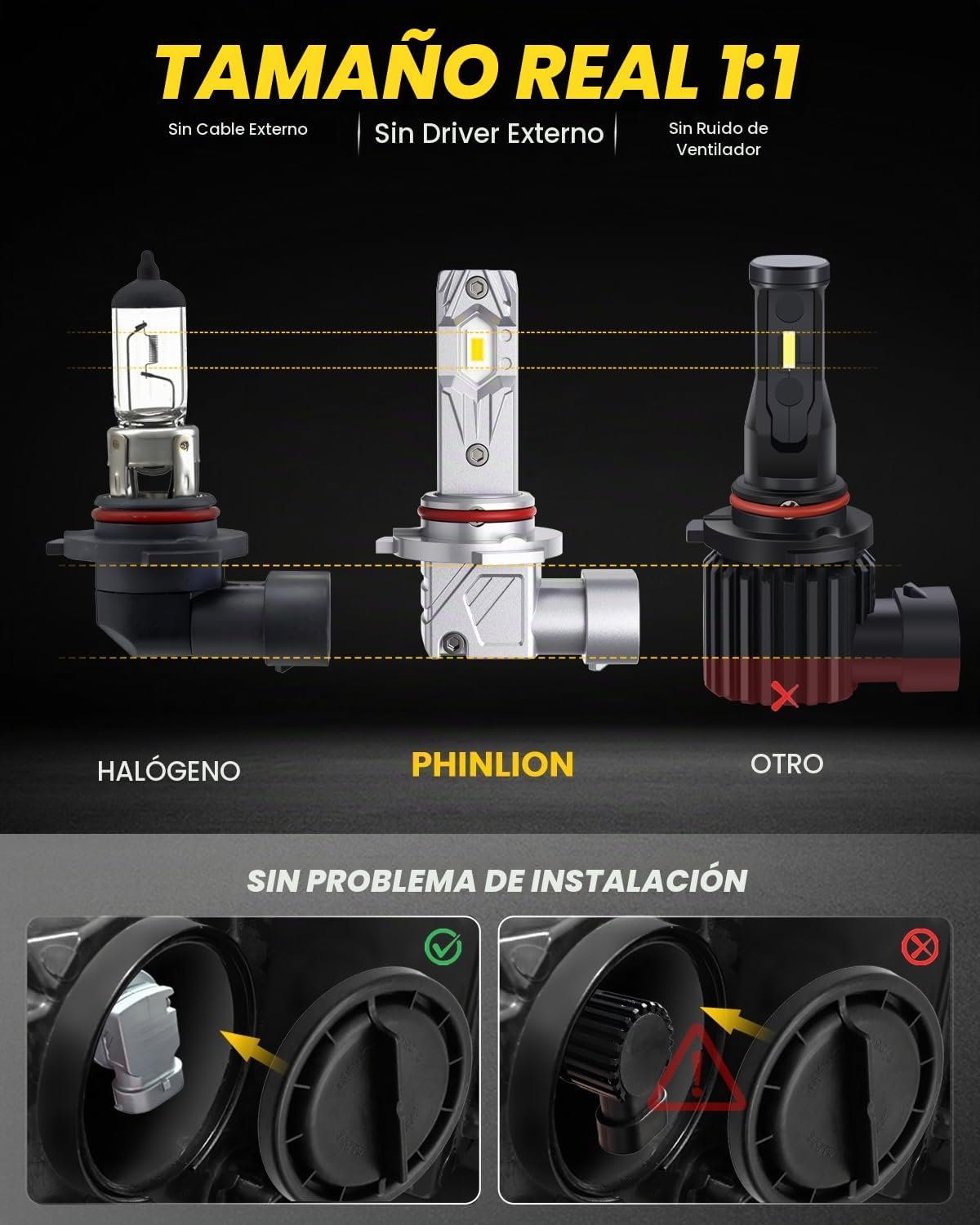 PHINLION Bombilla LED antiniebla 9145 H10, 3000 K amarillo dorado,...