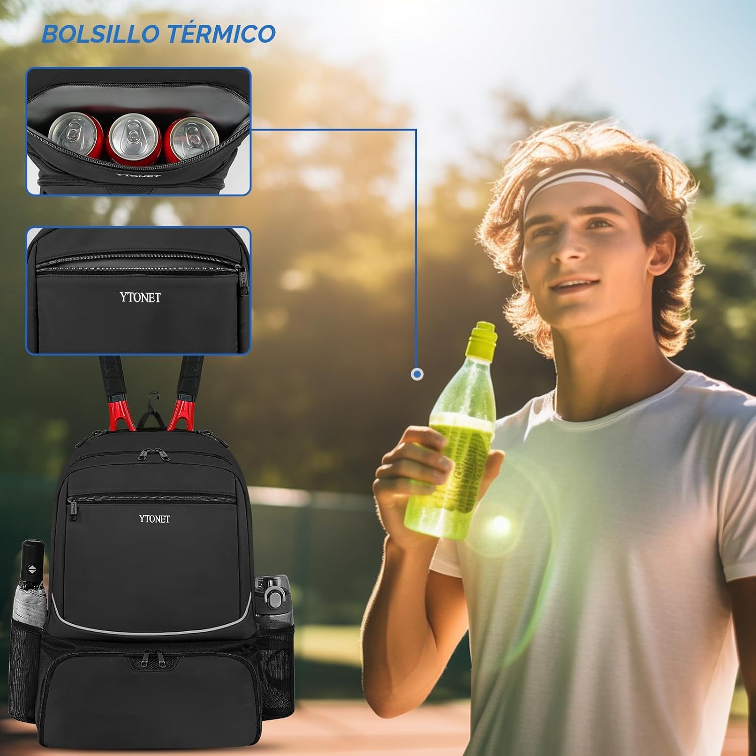 Ytonet Mochila de tenis para mujeres y hombres, 2 raquetas con bols...
