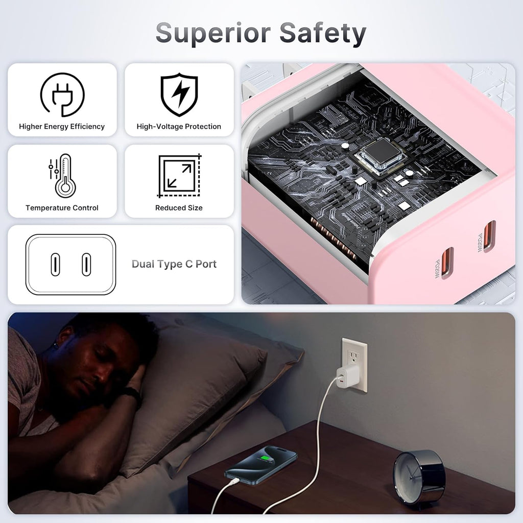 Susnwere Bloque de cargador USB C dual de 40 W, adaptador de corrie...