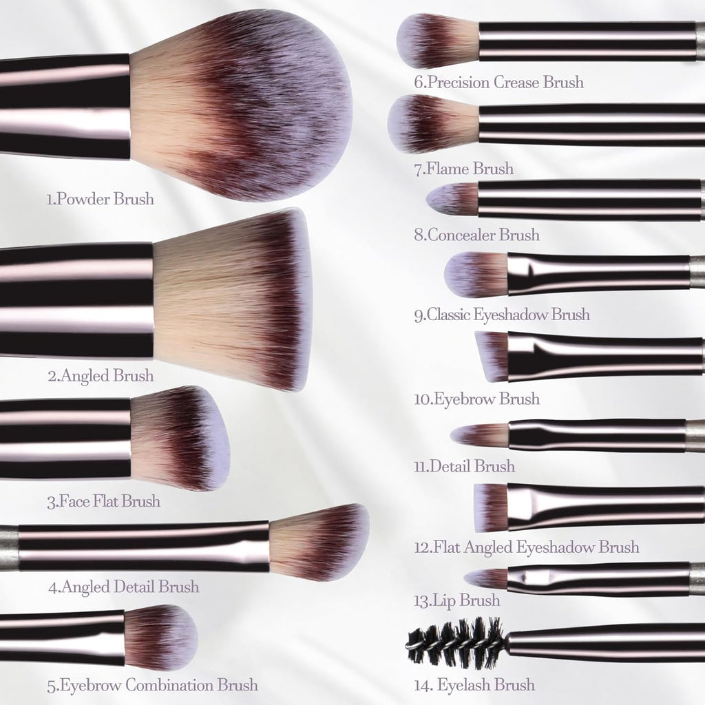 Juego de Brochas de Maquillaje de Viaje BS-MALL 14 Piezas con 1 Pie...