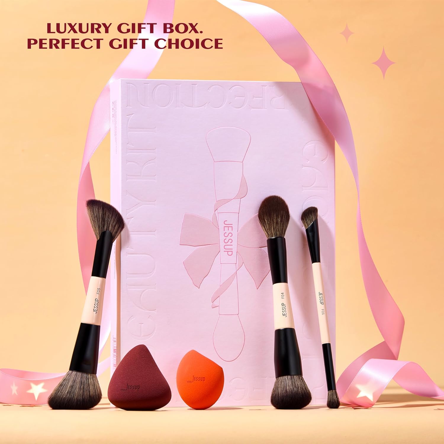 Jessup Juego de brochas de maquillaje con esponja de maquillaje, 7...