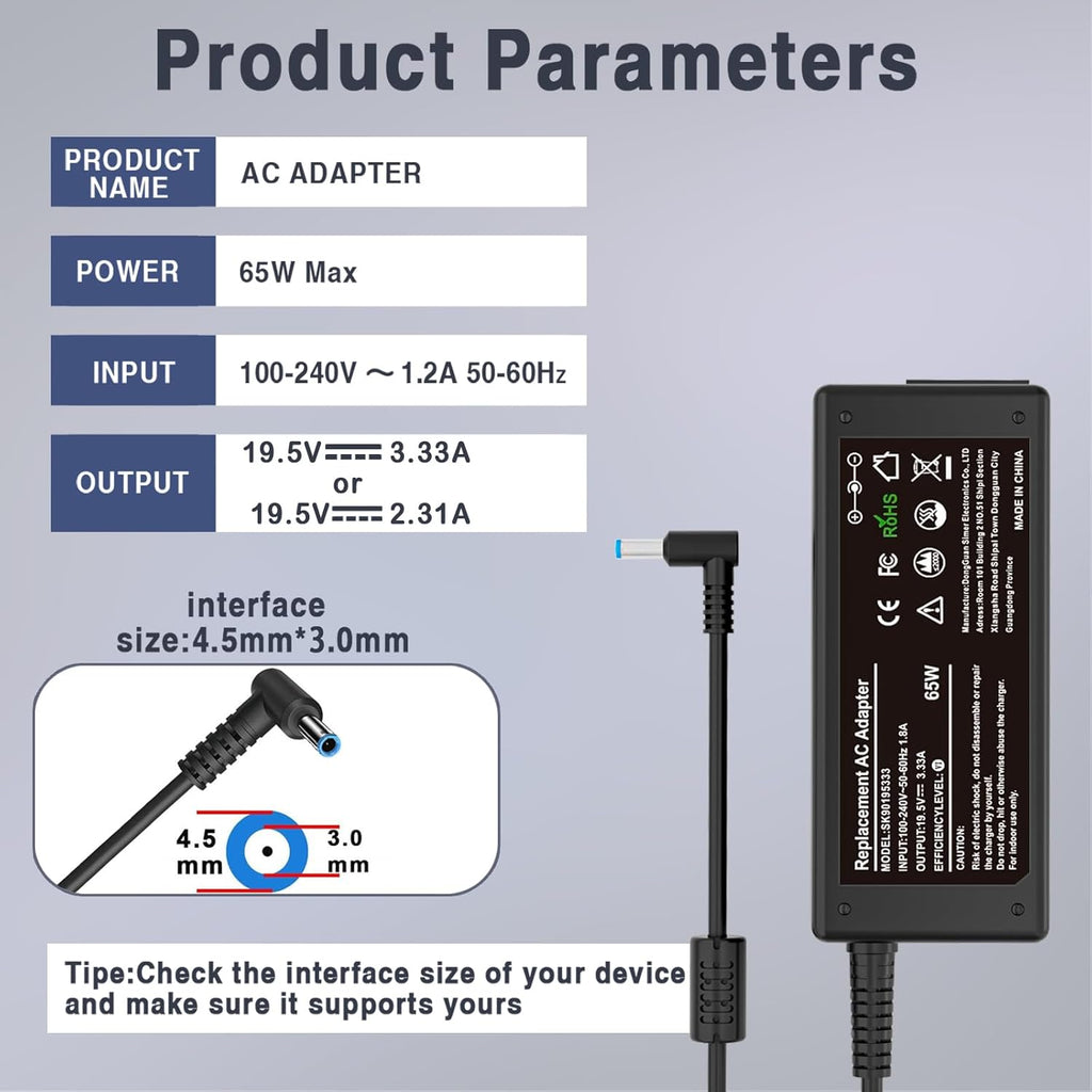 WZXHU Cargador para portátil de 65 W compatible con HP Elitebook 84...