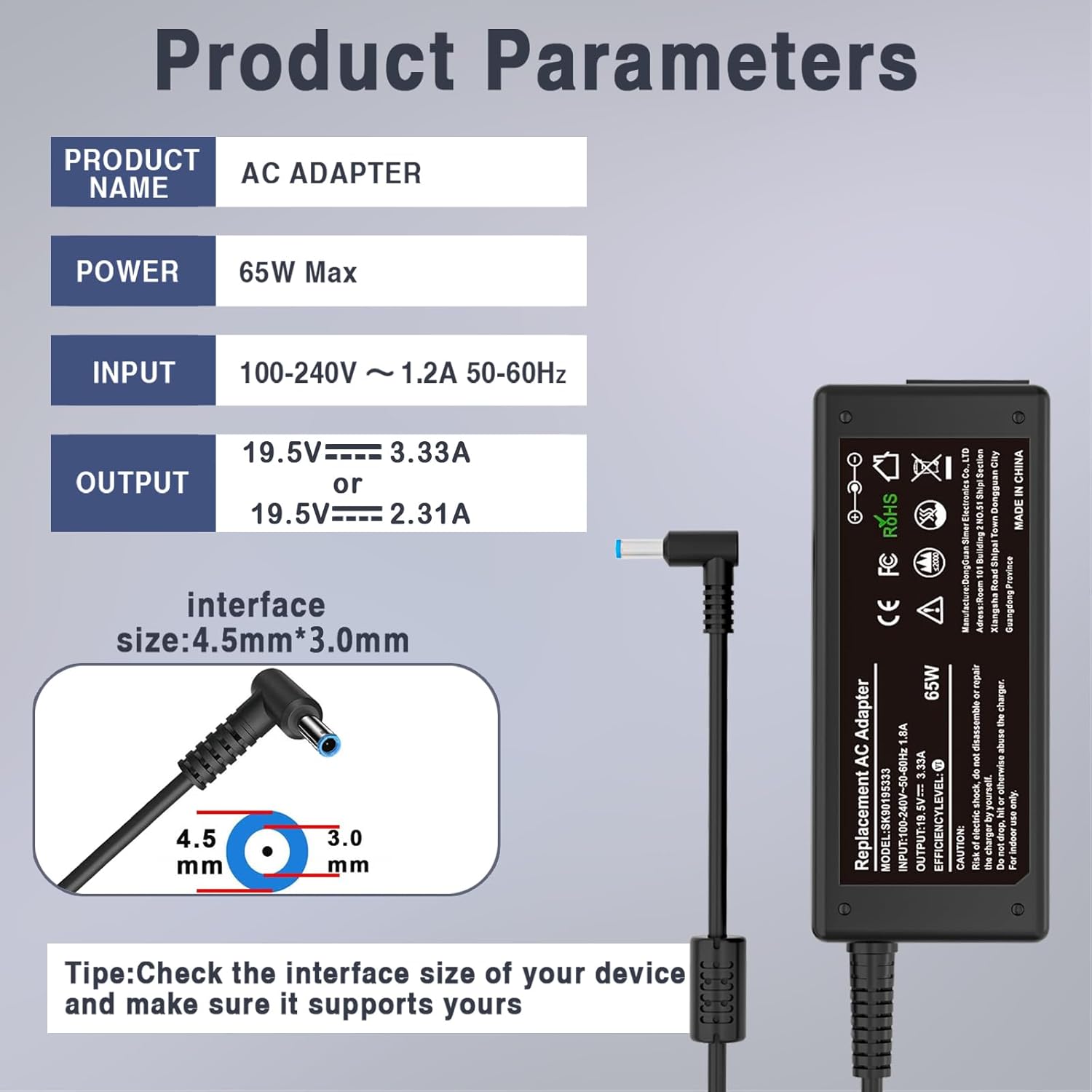 WZXHU Cargador para portátil de 65 W compatible con HP Elitebook 84...