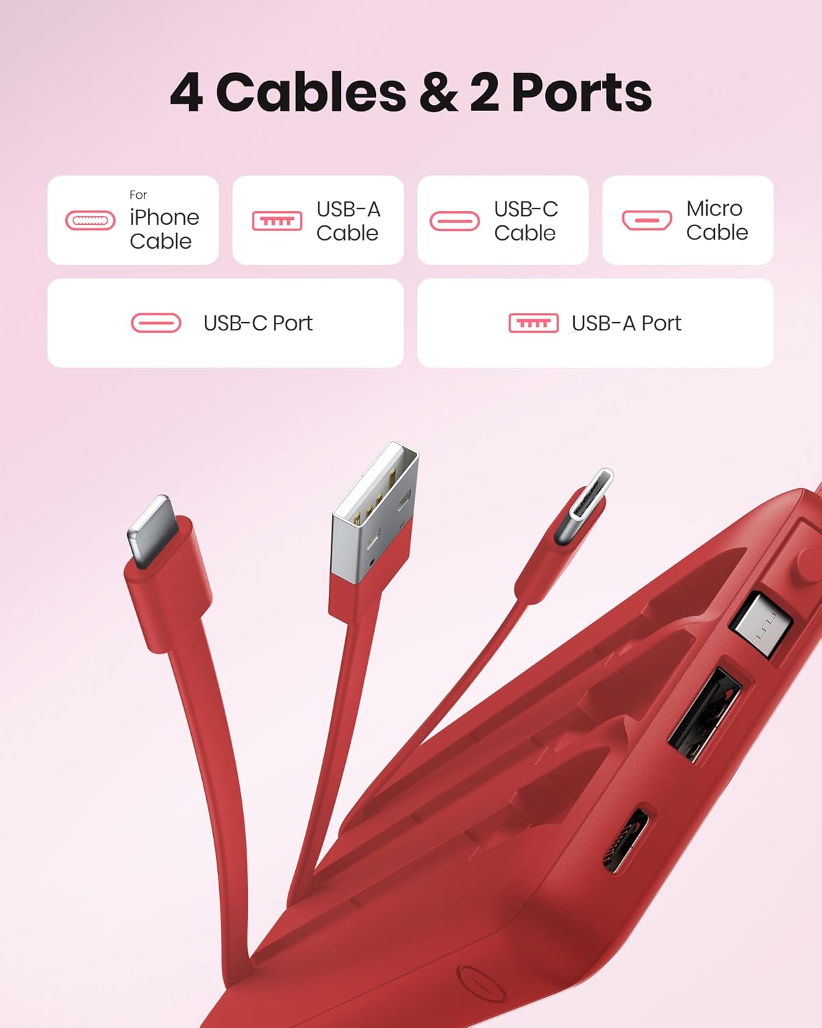Coowisty Cargador portátil, batería externa con cables, luz de 1000...
