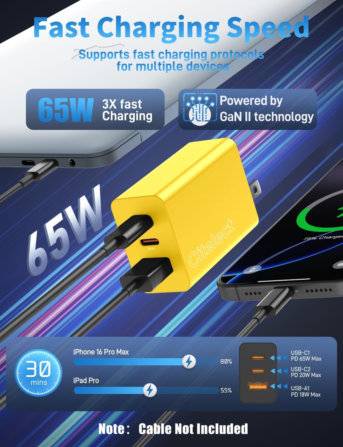 Paquete de 2 bloques de cargador USB C de 65 W, adaptador de carga...