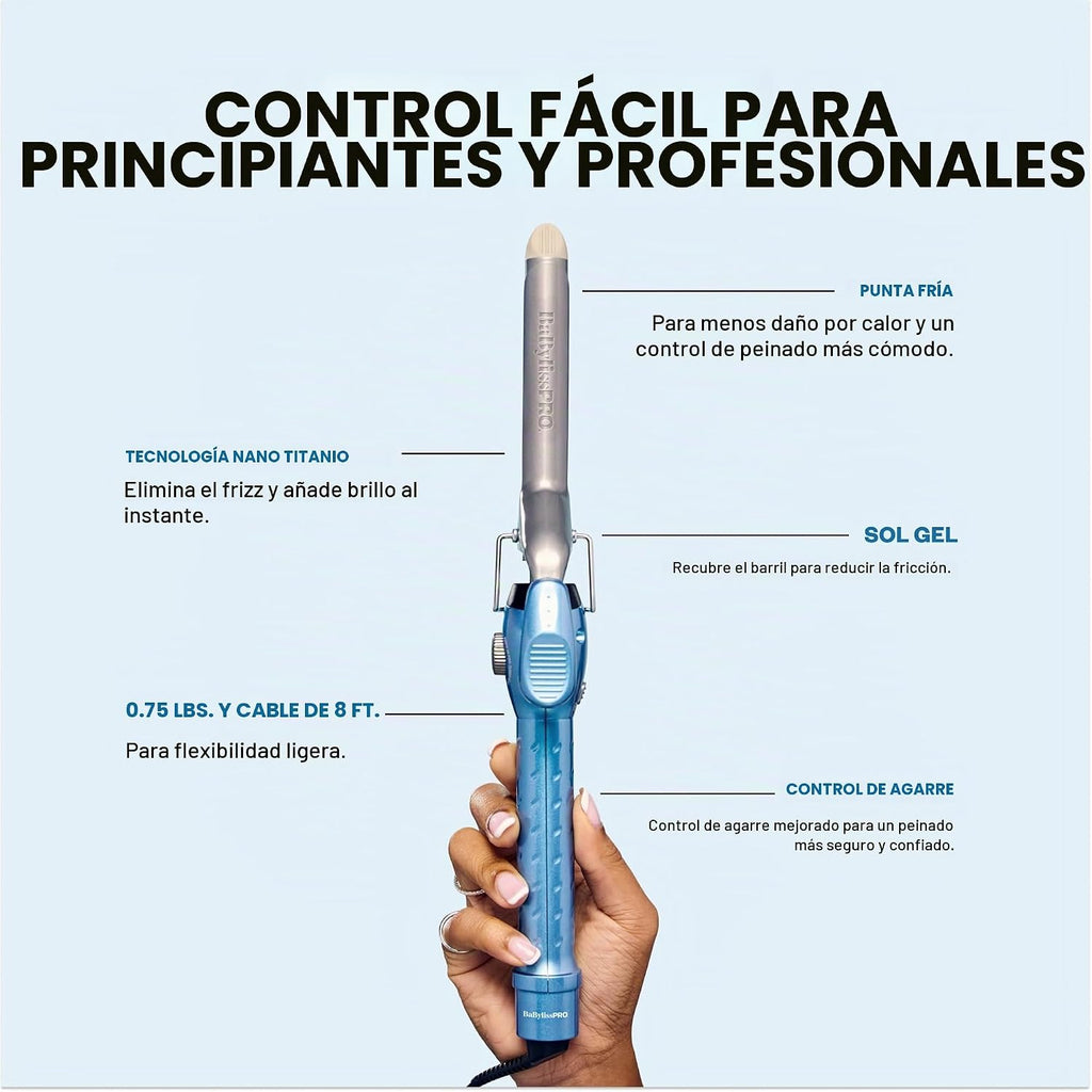 BaBylissPRO Rizador de Resorte de Titanio Nano, Varita Profesional...
