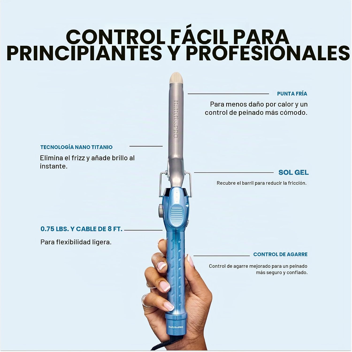 BaBylissPRO Rizador de Resorte de Titanio Nano, Varita Profesional...