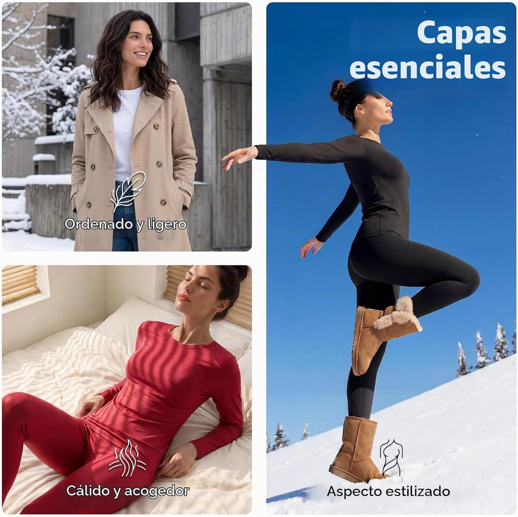 WEERTI Ropa interior térmica para mujeres Long Johns con forro pola...