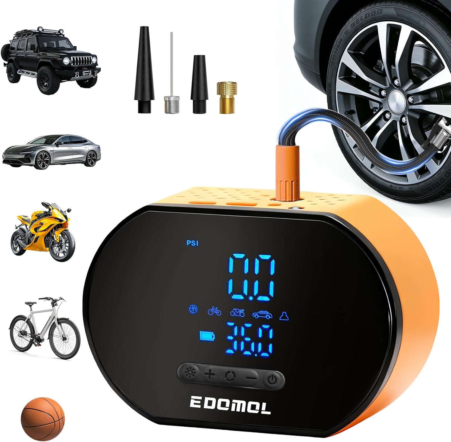 EDOMOL Compresor de aire portátil para inflado de neumáticos, bomba...