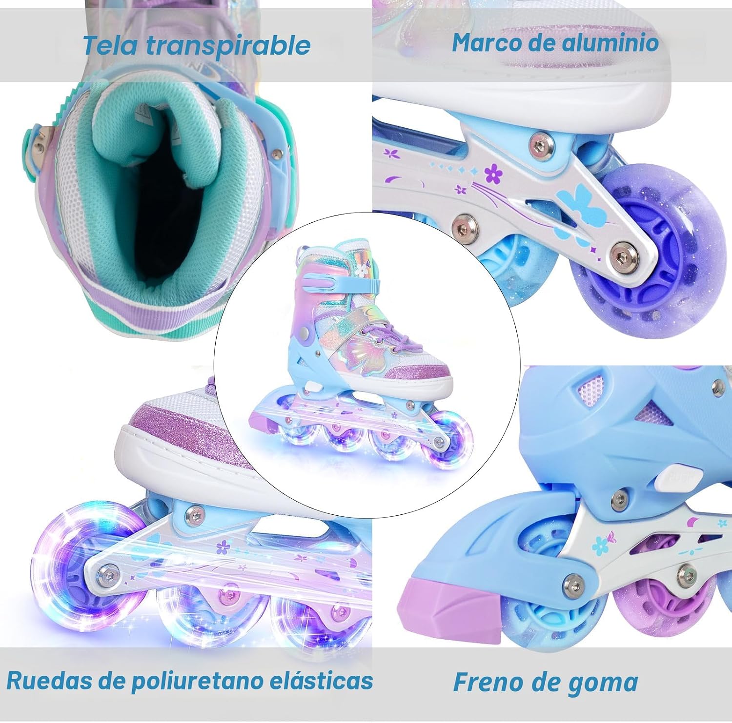 Nattork Patines en Línea para Niñas y Niños, 4 Tallas Ajustables Pa...