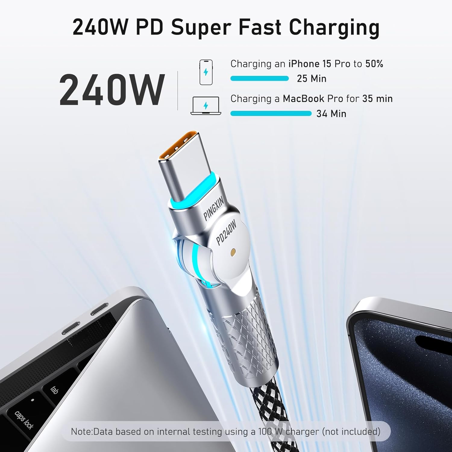Cable USB C de 3.3 pies, 240 W, trenzado, giratorio de 180°, USB C...