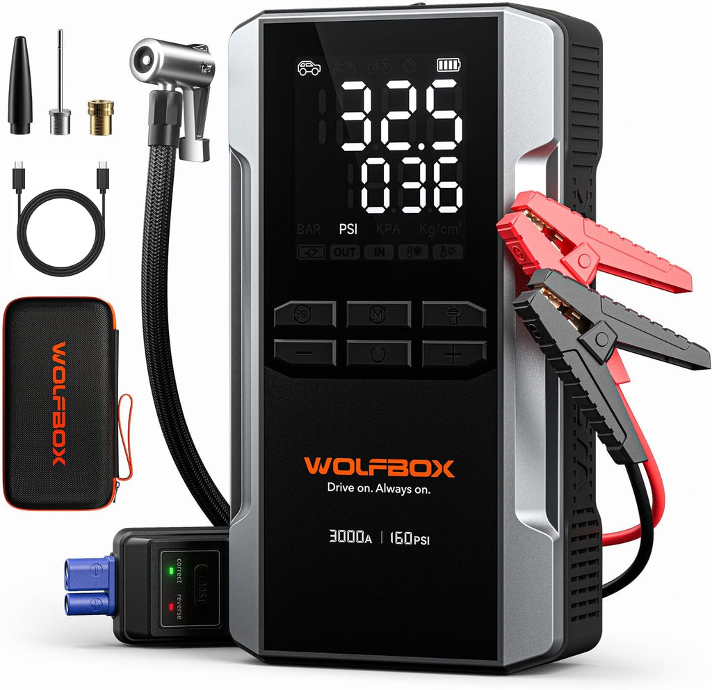 WOLFBOX MV16A 3000A Arrancador de salto con compresor de aire, bate...