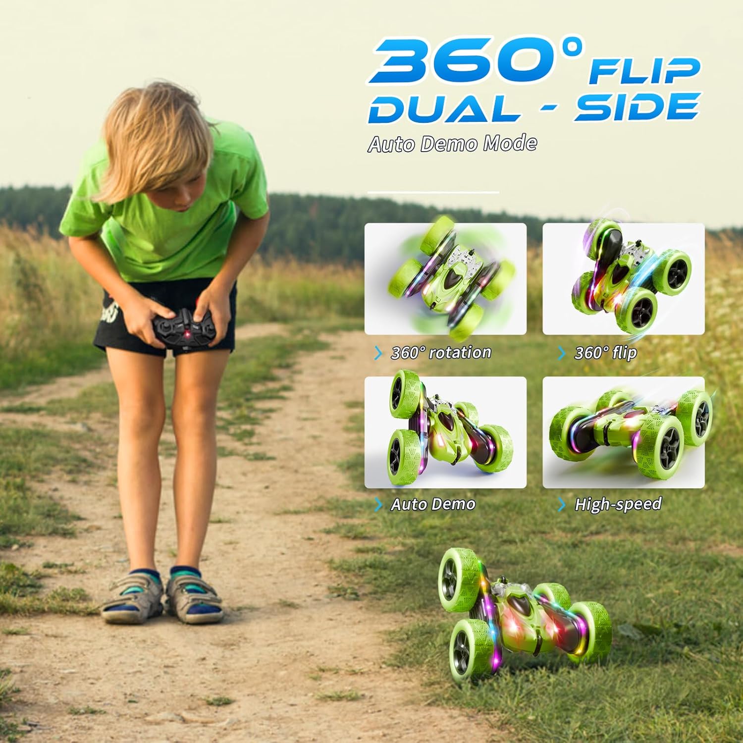 Zalneo Coche de acrobacias con control remoto \u2013 4WD 360° Flip...