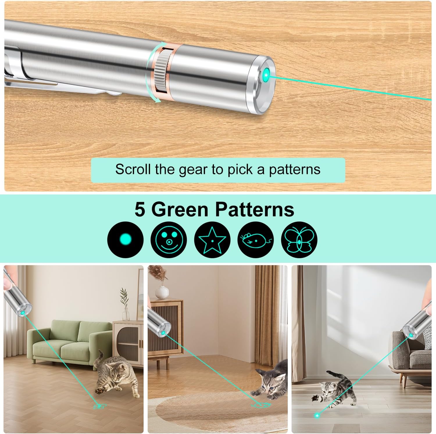TBTeek Juguete para gatos, luz verde, con funda de metal, recargabl...