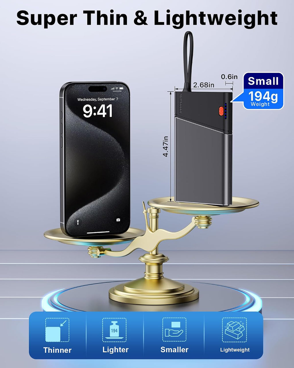 Aaoyun Cargador portátil con cargador portátil, 10,000 mAh, 22,5 W,...