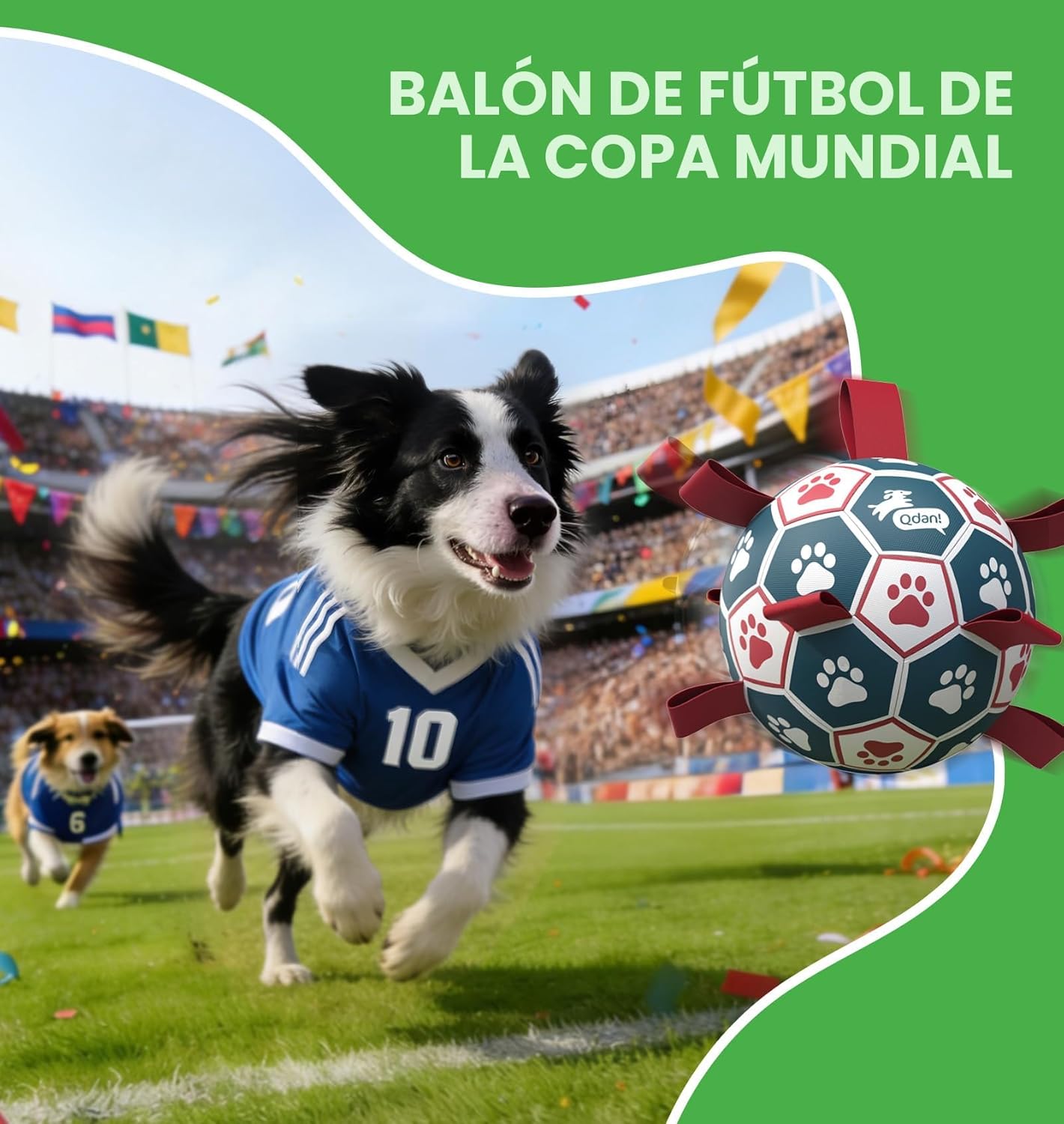 QDAN Pelota de fútbol para perros con correas, juguetes interactivo...
