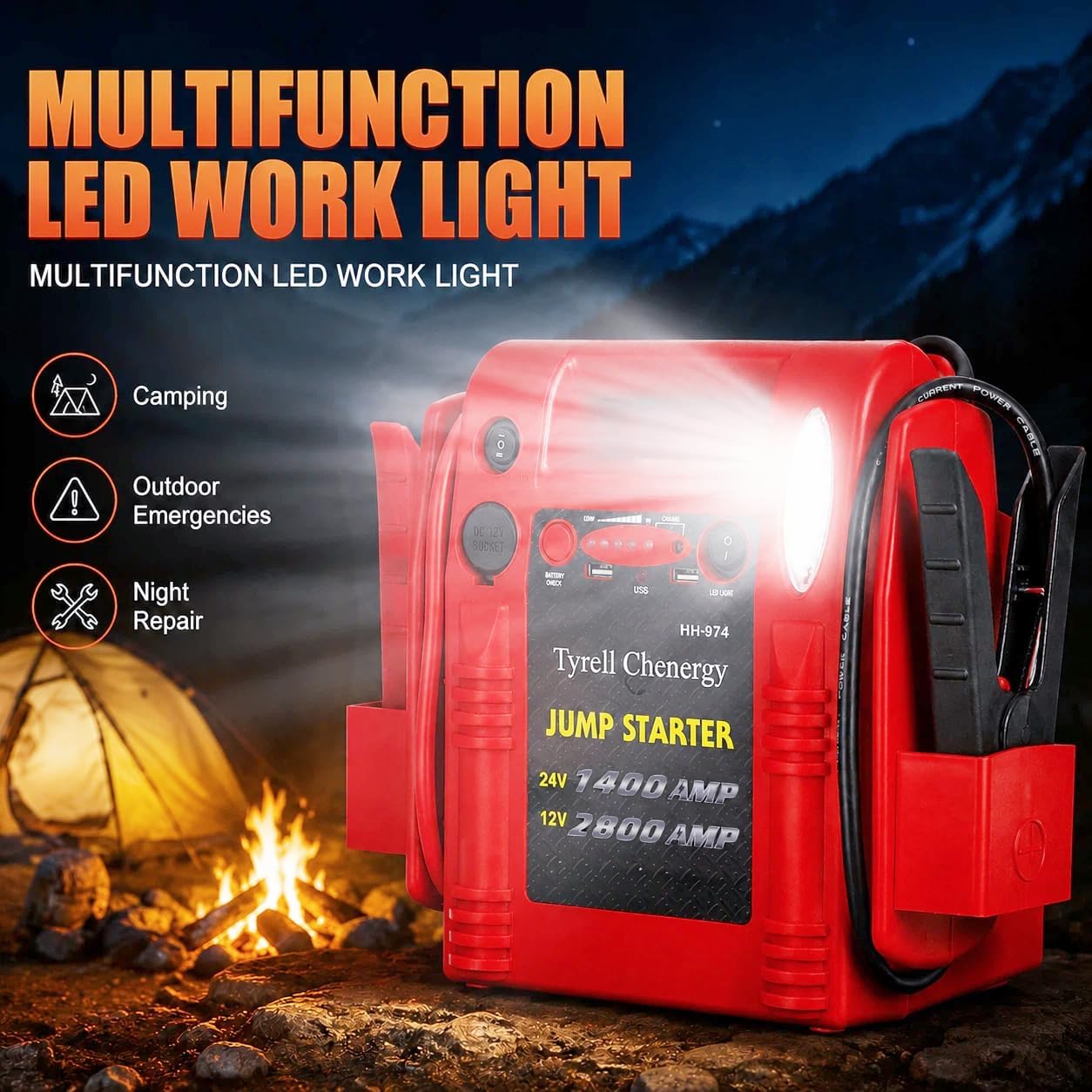 Tyrell Chenergy - Arrancador de batería 12V\/24V, 2800\/1400 pico d...