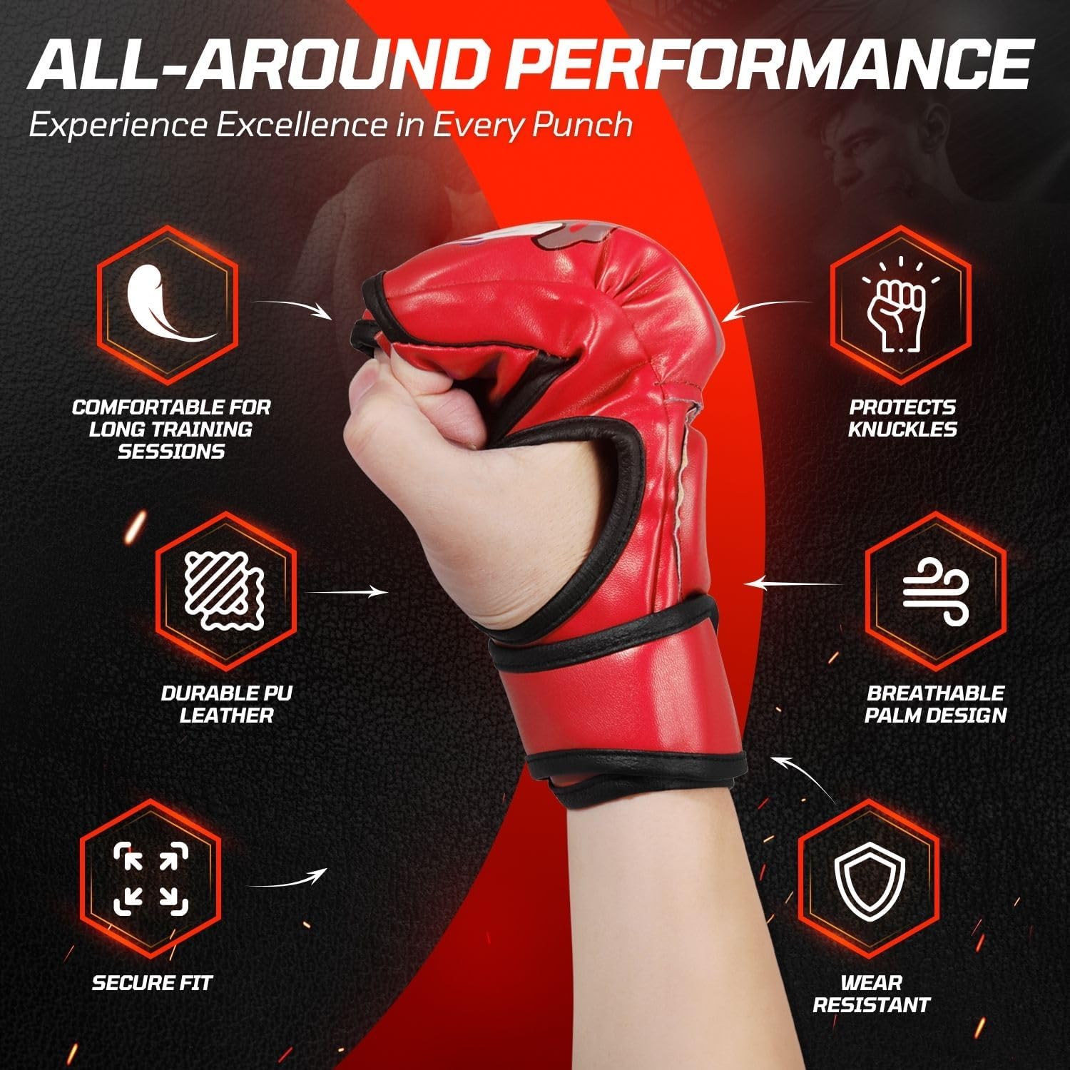 Flexzion, guantes de boxeo con dedos descubiertos - Grappling, MMA,...