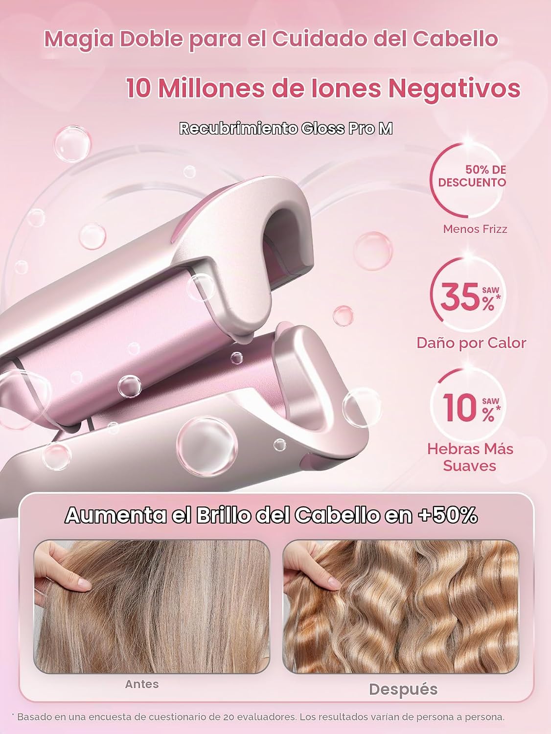 SHEGLAM Ondulador de cabello ondulado de playa (rosa, 0.75 pulgadas)