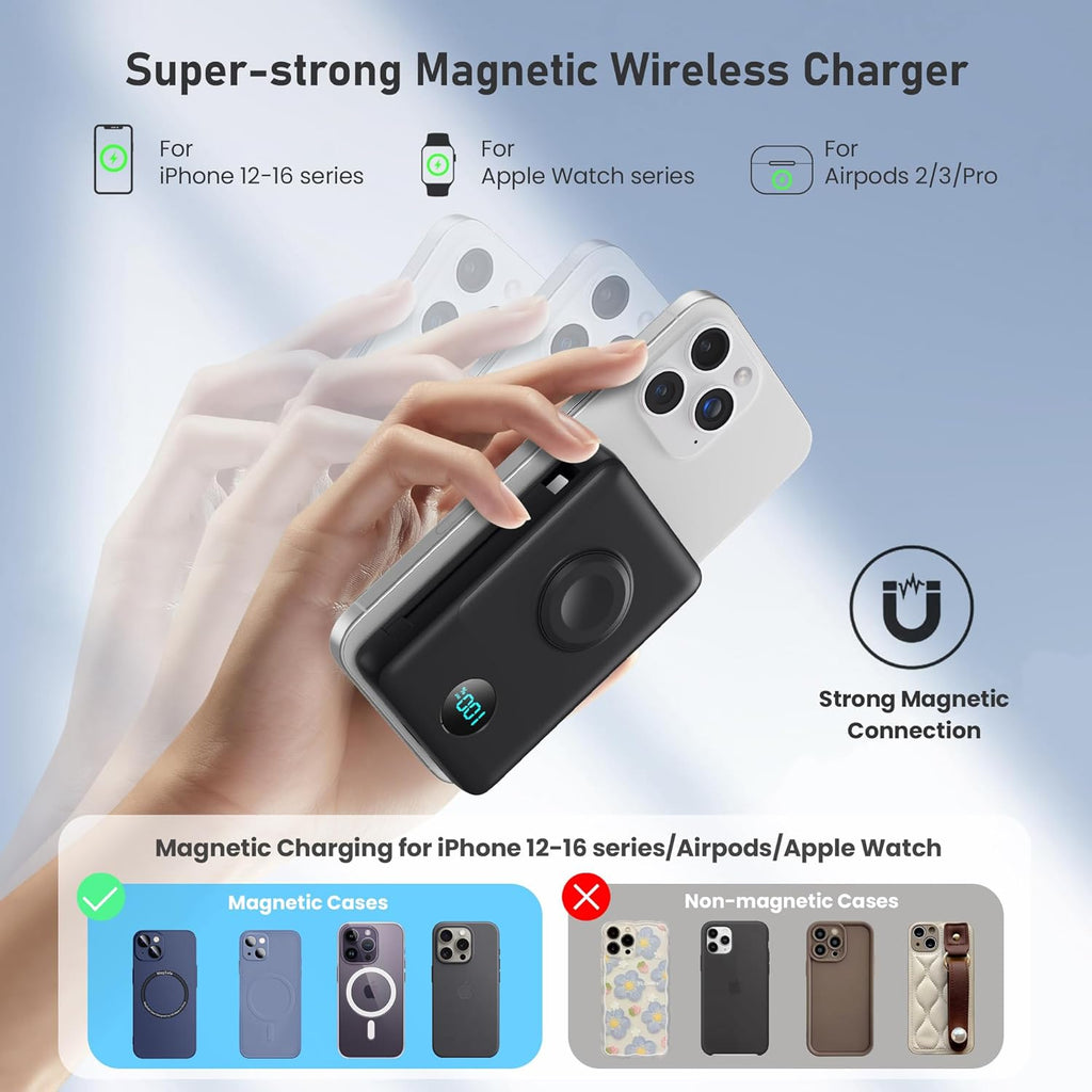 Cargador portátil magnético para MagSafe con cable integrado, carga...