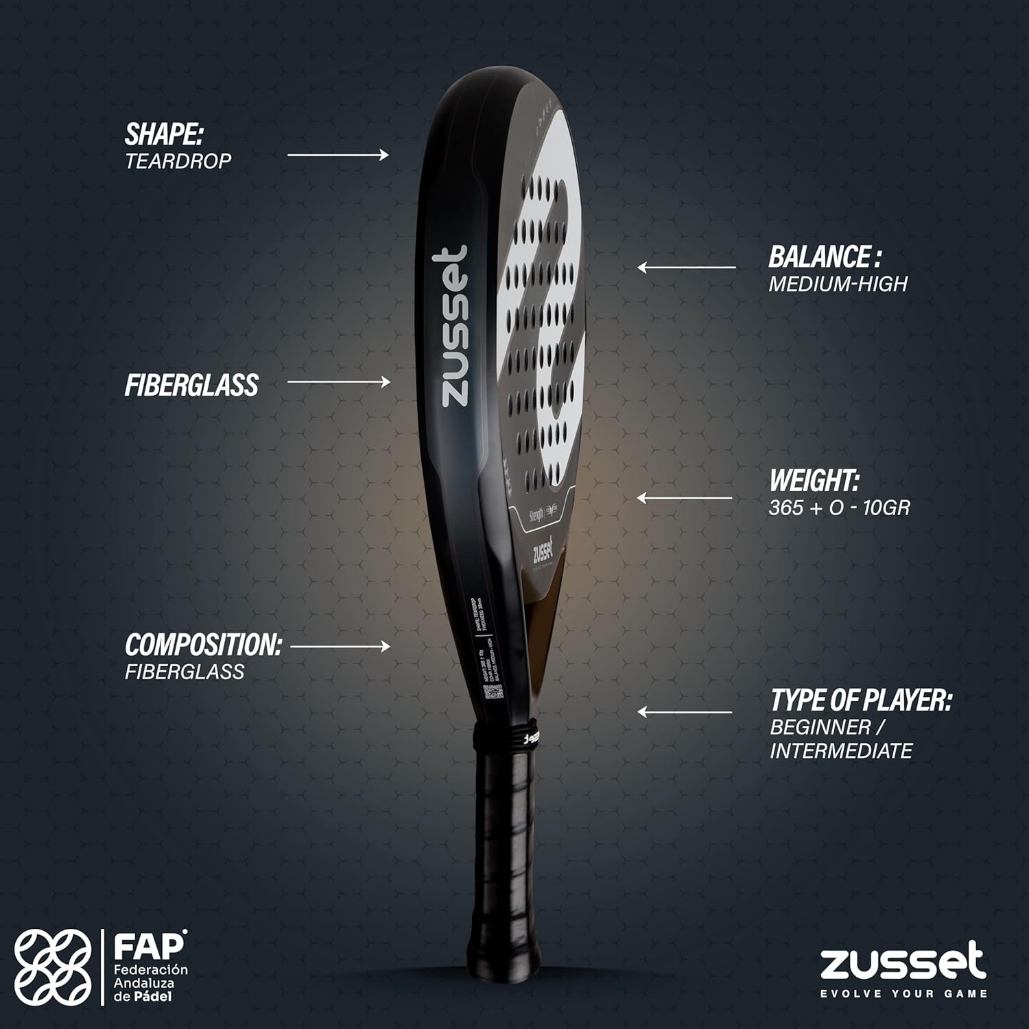 ZUSSET Pala de Padel Strength 2025 | Pala de Padel de forma redonda...