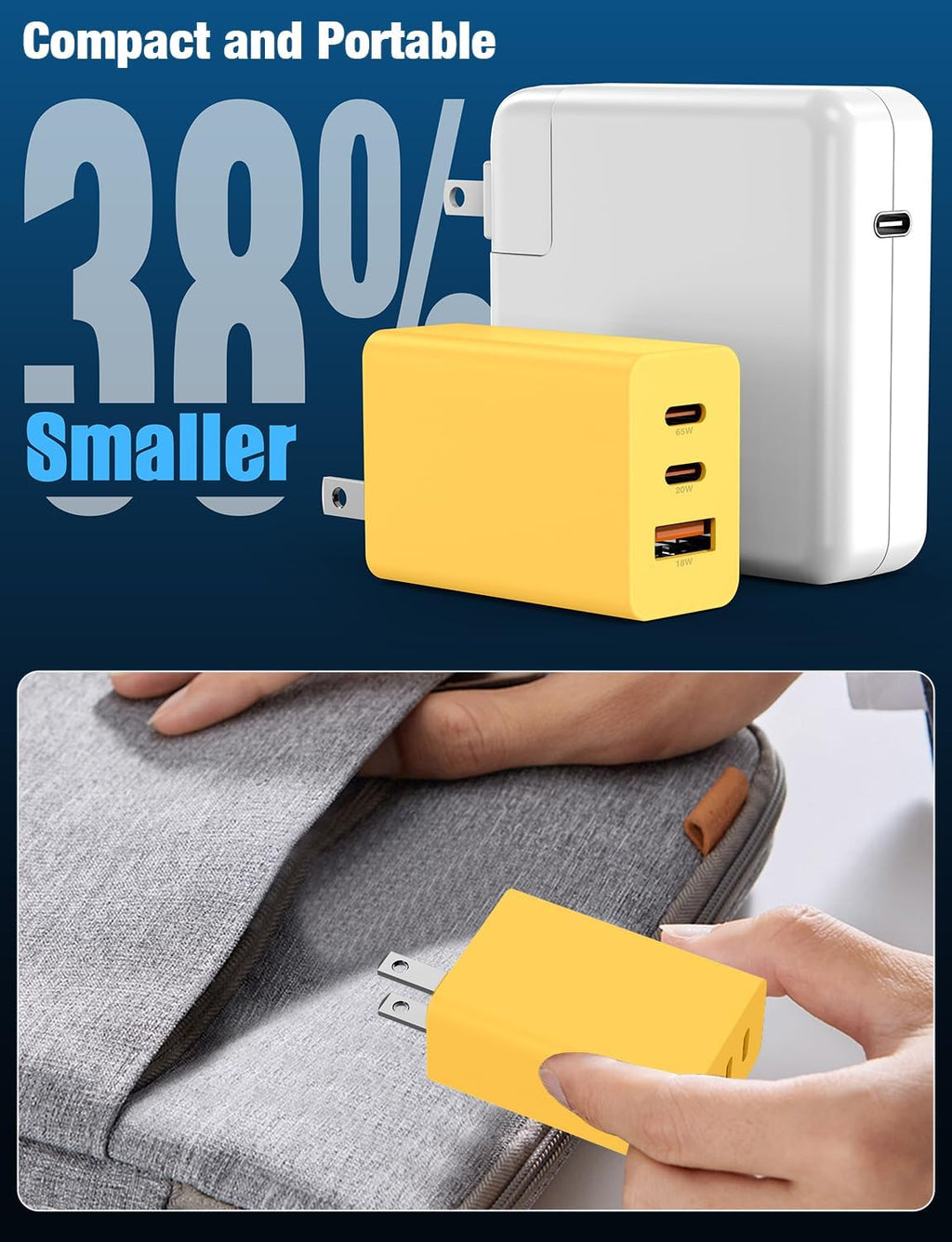 Paquete de 2 bloques de cargador de pared USB C de 65 W, adaptador...