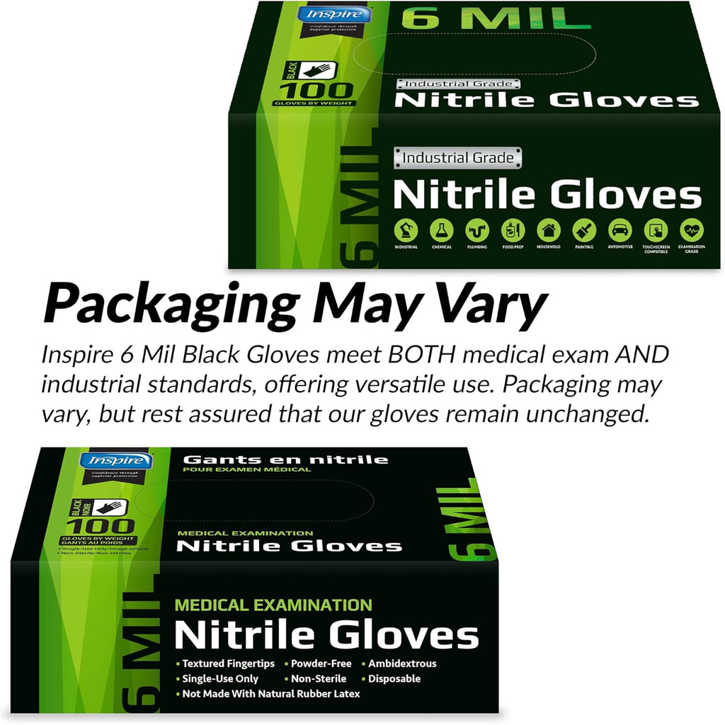 Inspire Guantes negros de nitrilo resistentes a los químicos de 6 m...