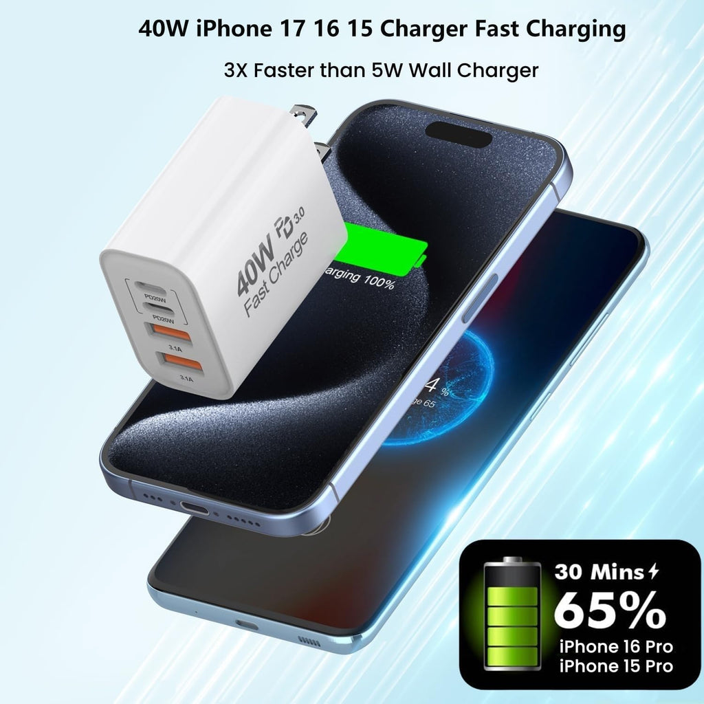 [Certificado MFi de Apple] Cargador rápido de 40 W para iPhone 17\/...