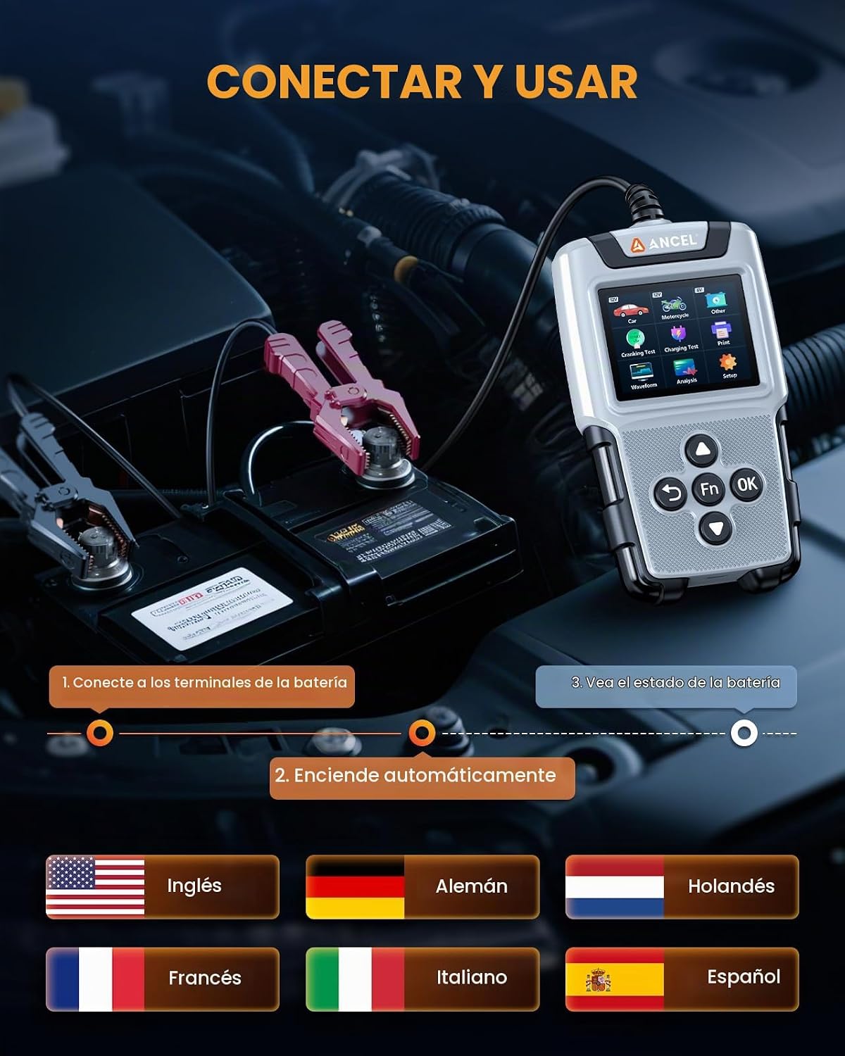 ANCEL BA101 Plus Probador de Batería de Auto 6V 12V, Probador de Ca...