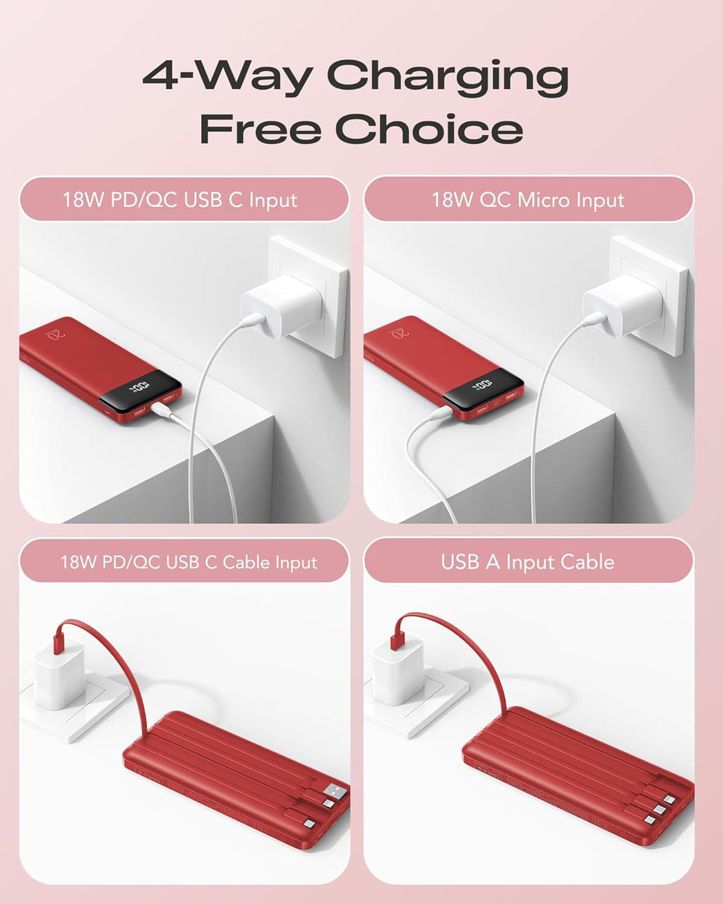 Orfeika Cargador portátil de 20000 mAh con 4 cables incorporados y...