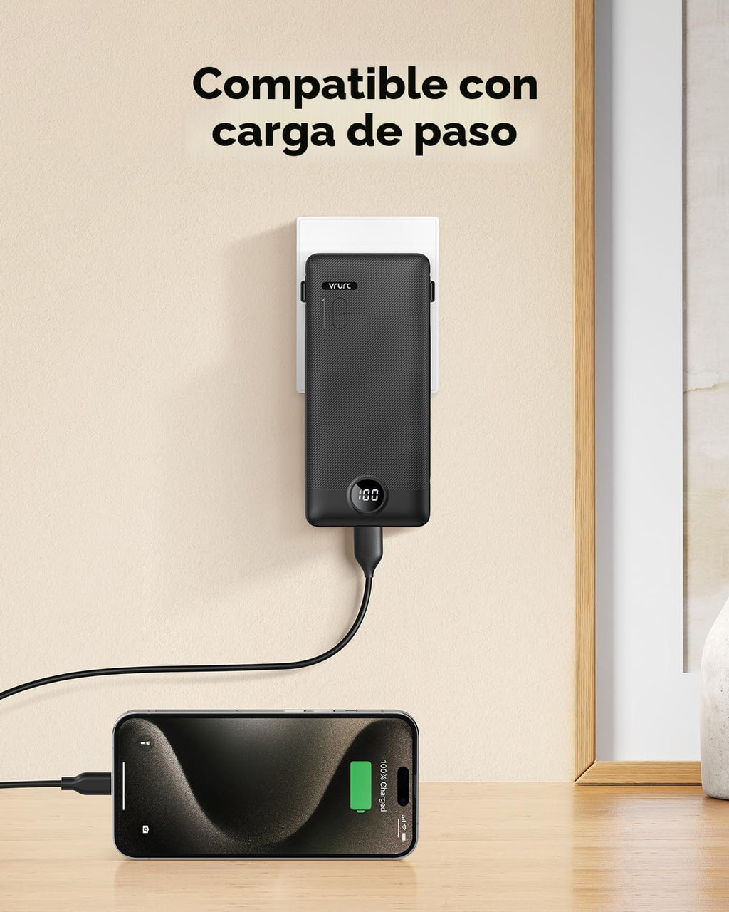 Cargador portátil, banco de energía integrado y enchufe de pared de...