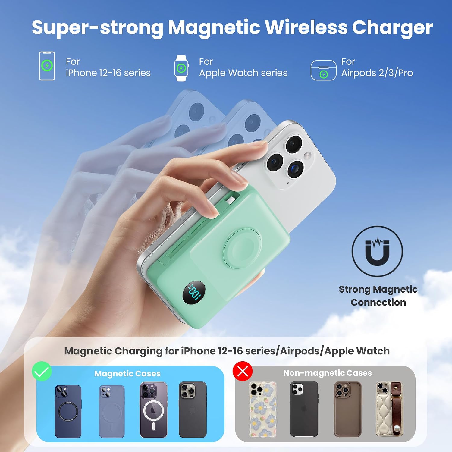 Cargador portátil magnético para MagSafe con cable integrado, carga...