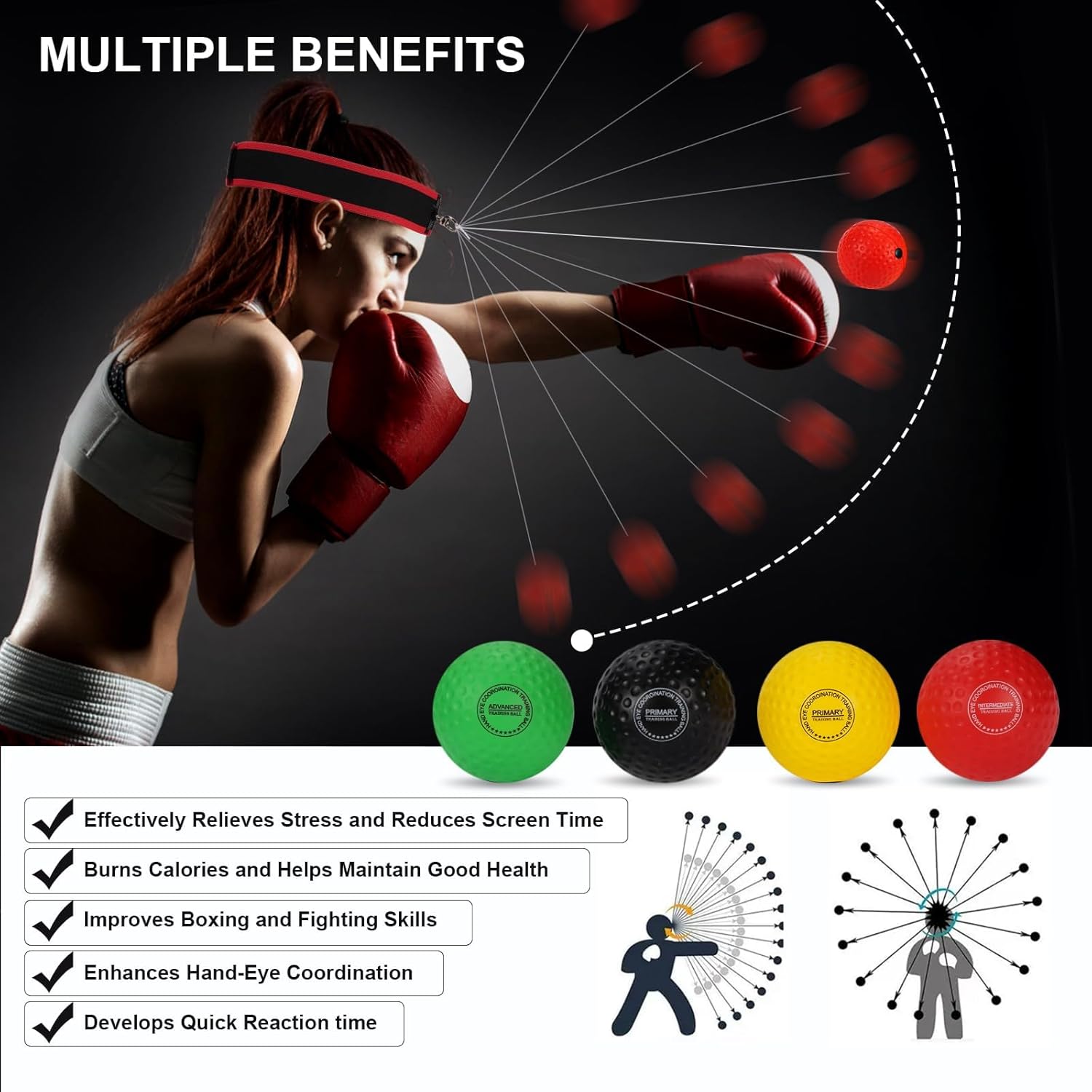 Dermasy - Pelota de reflejos de boxeo mejorada, pelota de entrenami...
