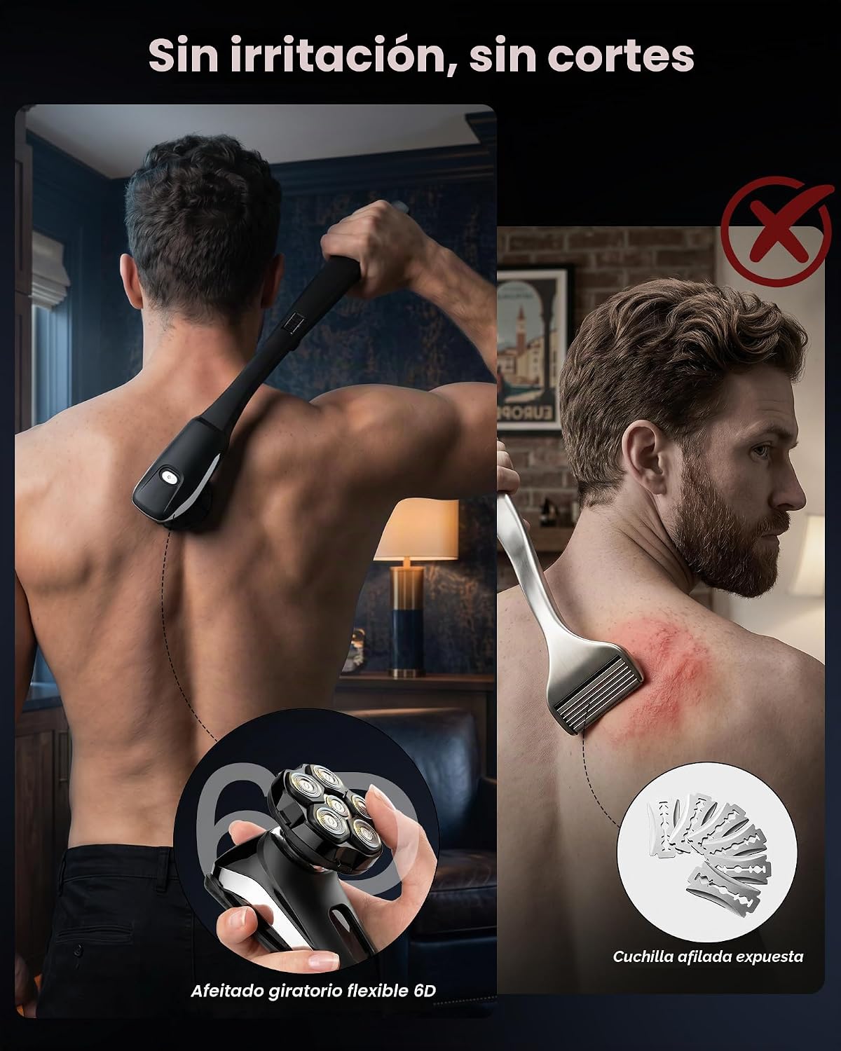 Afeitadora eléctrica de espalda para hombres, recortadora de pelo d...