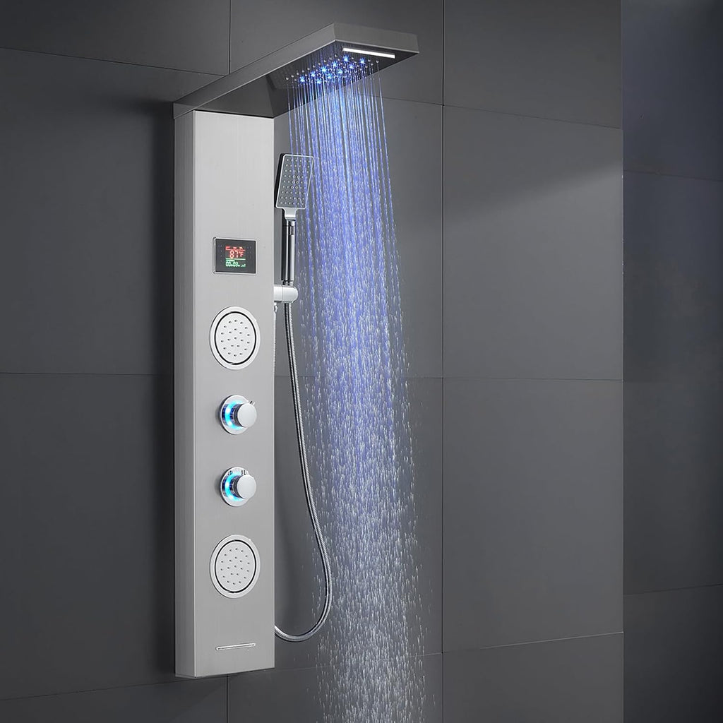 ROVATE Panel de ducha de cascada LED 5 en 1 con acabado cepillado |...