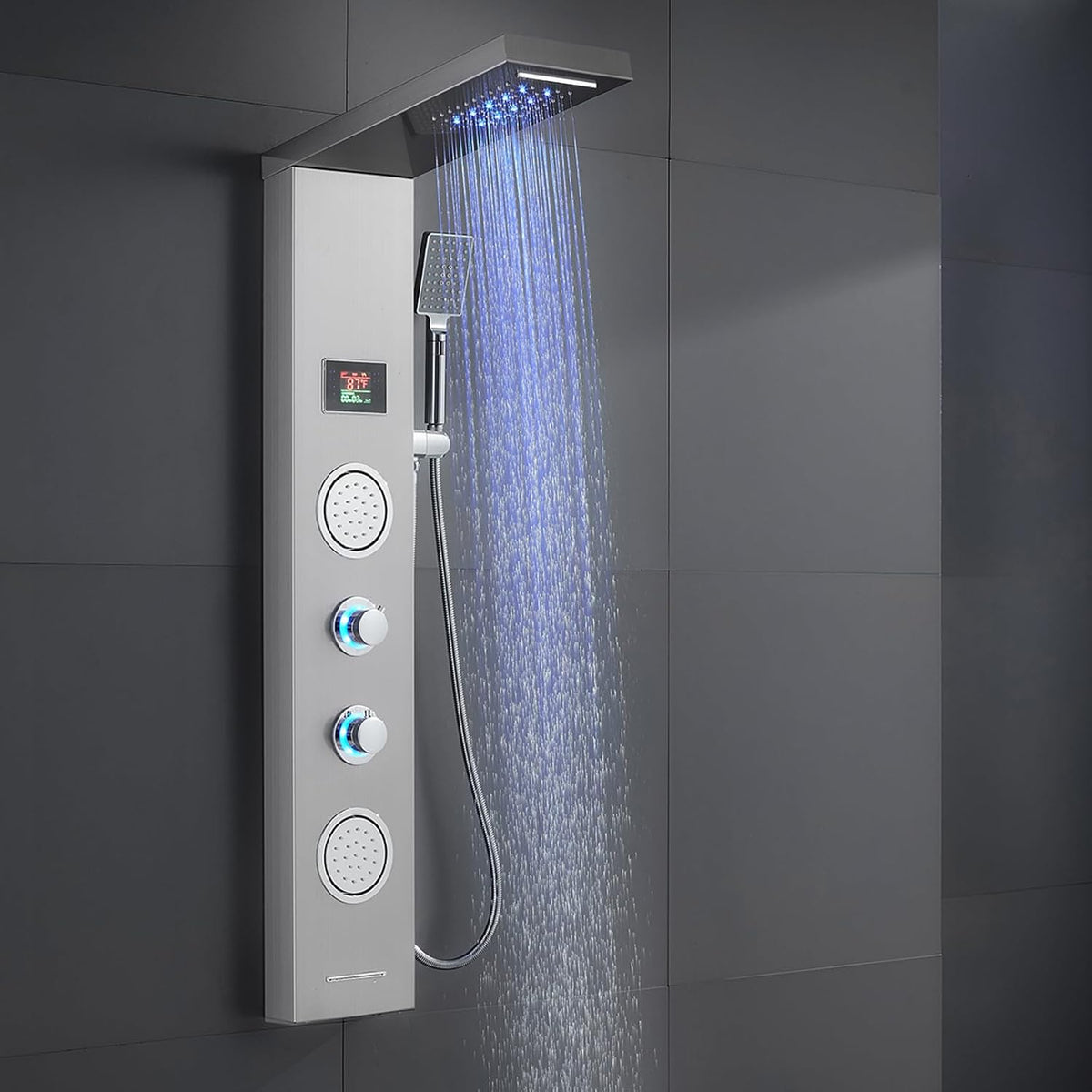 ROVATE Panel de ducha de cascada LED 5 en 1 con acabado cepillado |...
