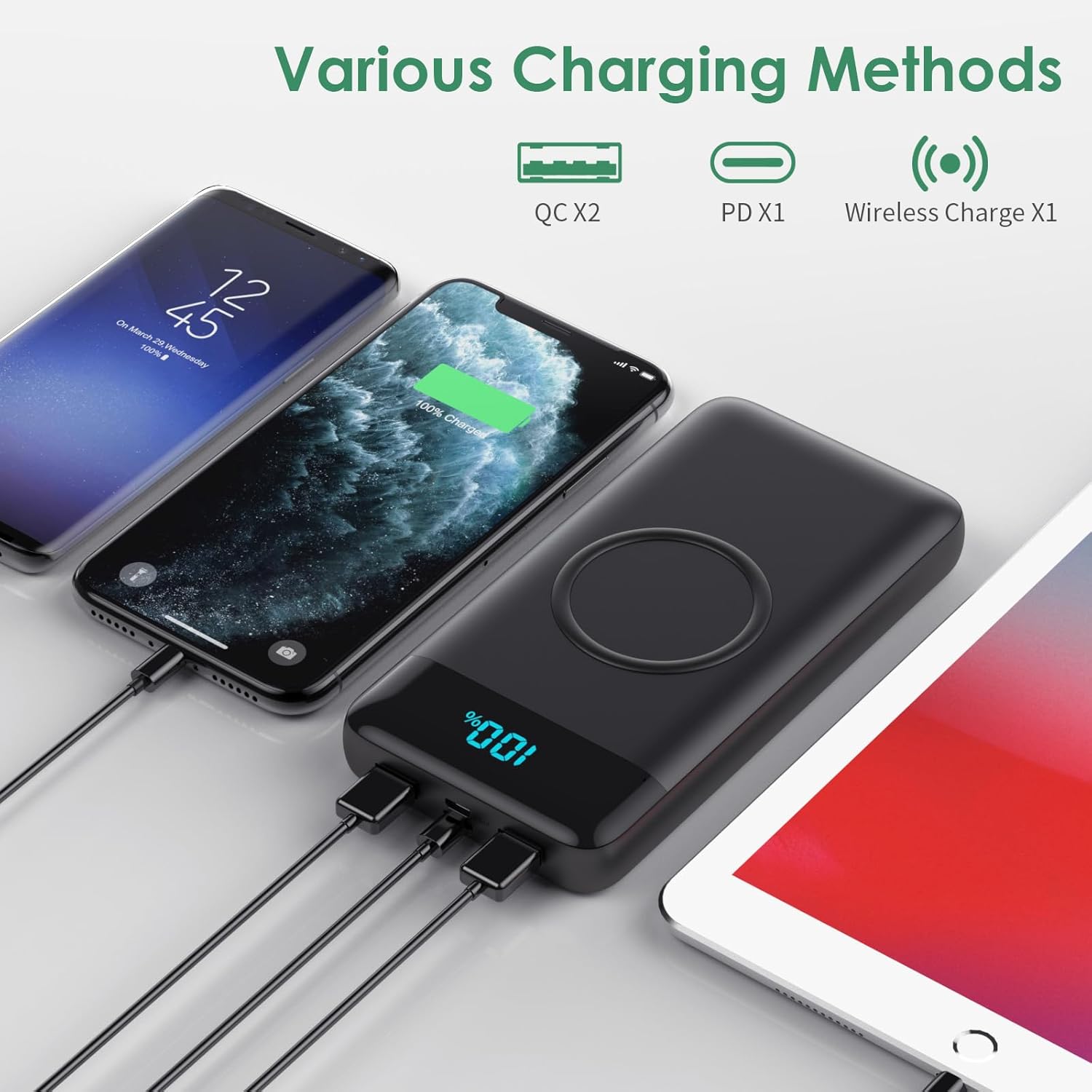 Cargador portátil inalámbrico de 30800 mAh, cargador de batería USB...
