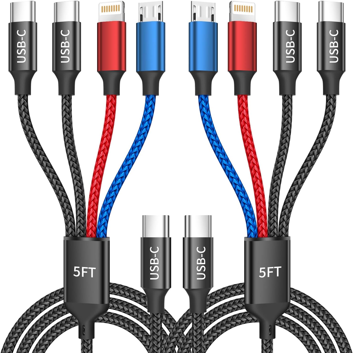 Cable de carga USB C a 4 en 1 con doble puerto tipo C de 5 pies, ca...