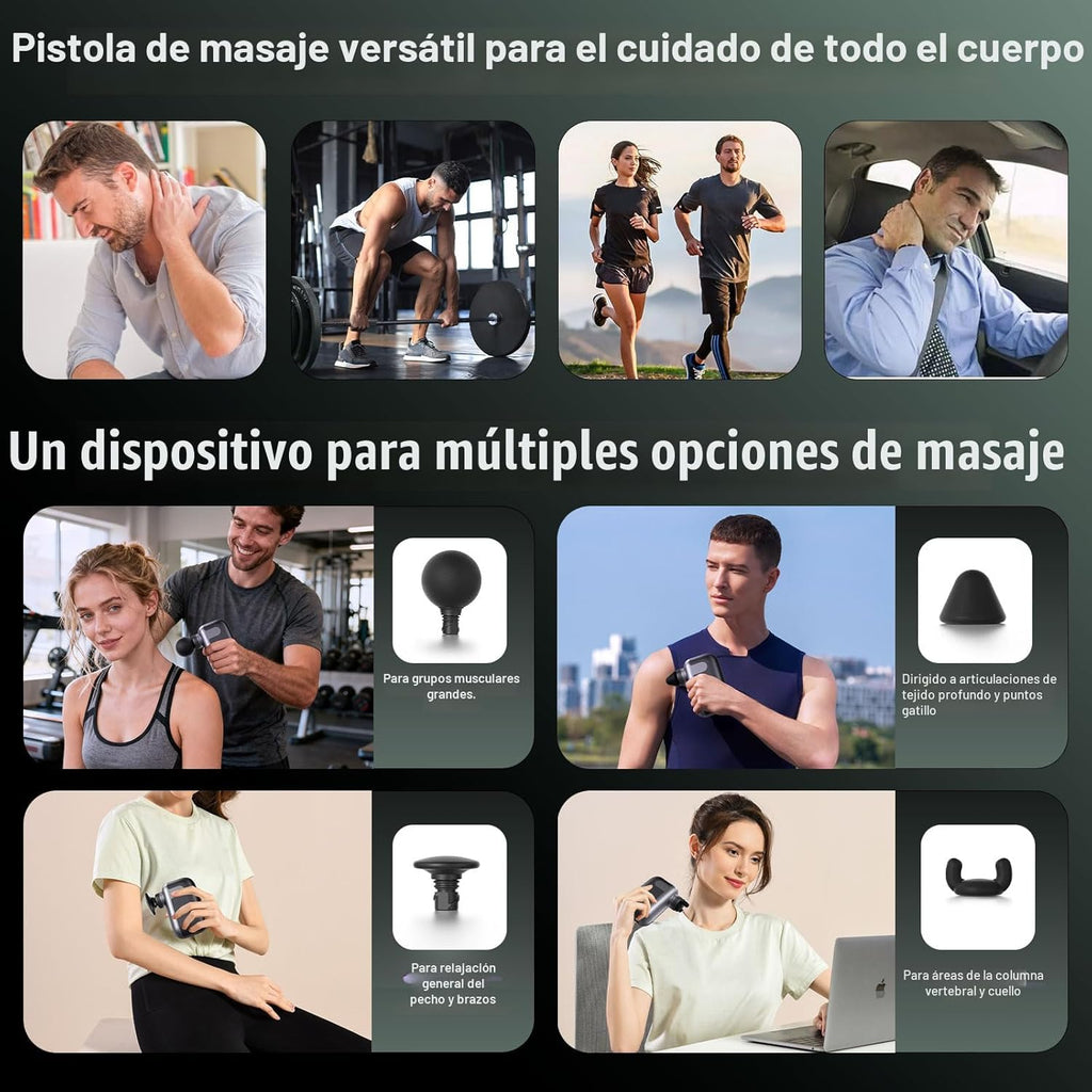CYBPOK Mini pistola de masaje con 10 cabezales de masaje, masajeado...