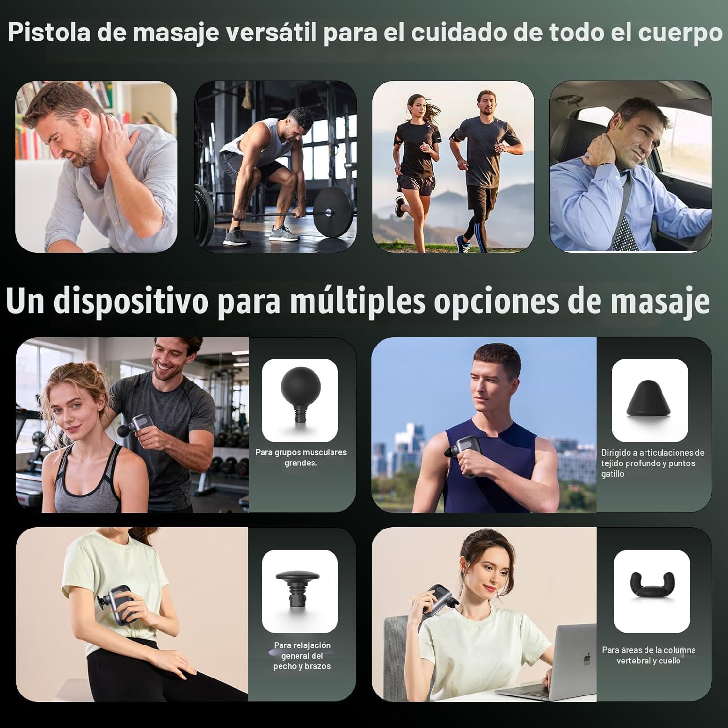 CYBPOK Mini pistola de masaje con 10 cabezales de masaje, masajeado...