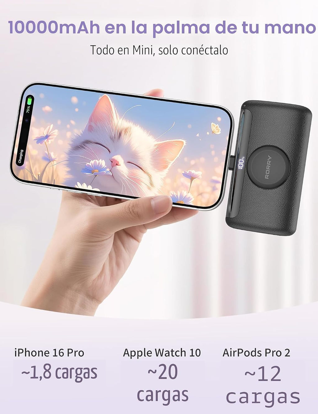 RORRY Mini Cargador Portátil USB C, 10000mAh PD 22.5W Banco de Ener...